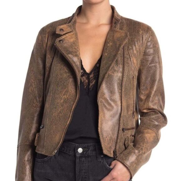 Free People Fenix Vegan Leather Snakeskin Jacket XS NWT - Picture 12 of 16